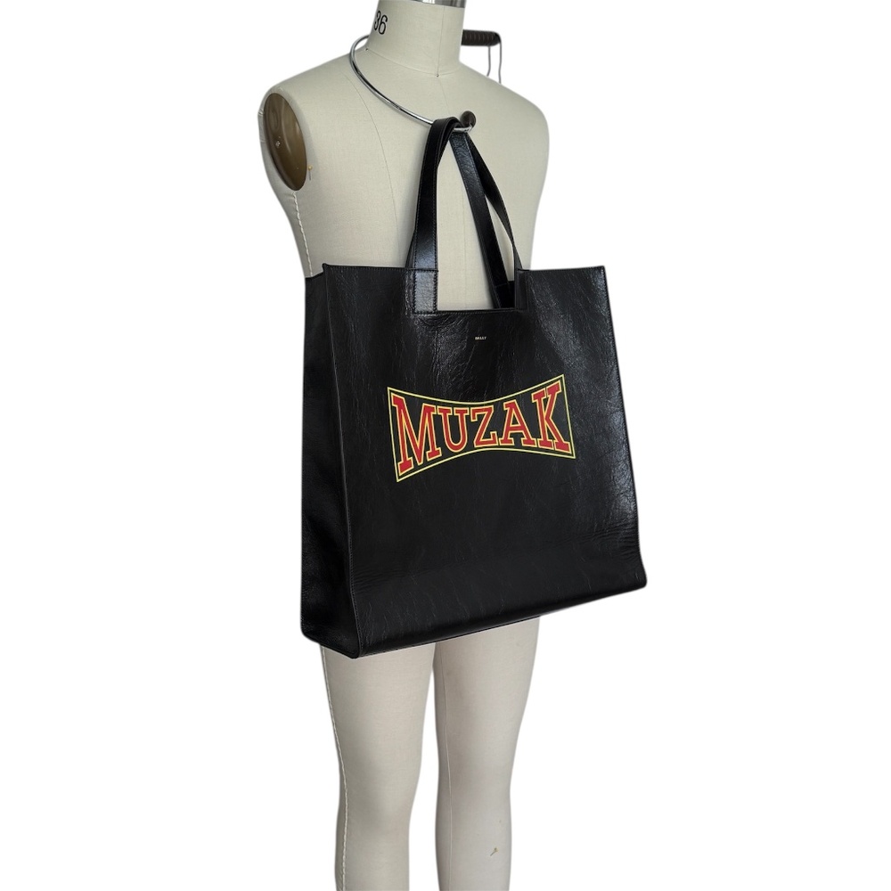 Bally x DJ Leo Mas Muzak-print tote‎ bag, Black leather